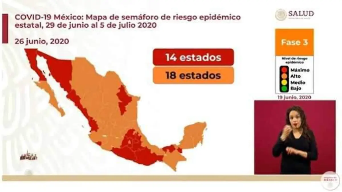 Semaforo Naranja Rojo Mexico coronavirus